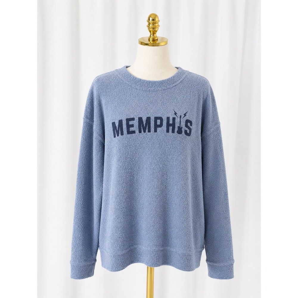 Lansky Bros Memphis Guitar Graphic Sweatshirt Womens Medium Blue Excellent